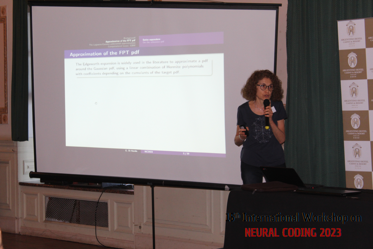Elvira Di Nardo addresses approximation solutions to the first passage problem, where events are triggered as a random variable first crosses some threshold, relevant in the context of single neuron and small network modeling.